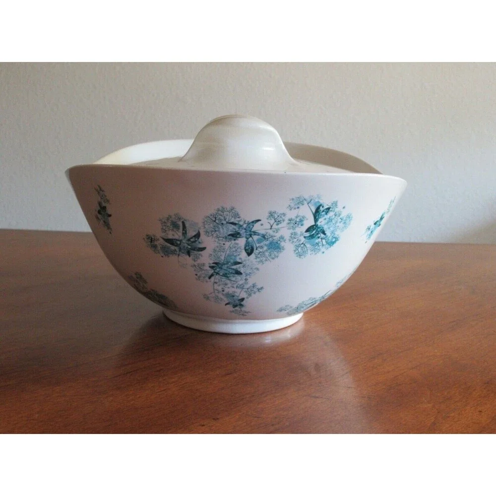 Hallcraft Hall Blue FROST FLOWERS Oval Covered Casserole Dish Lid Eva Zeisel MCM